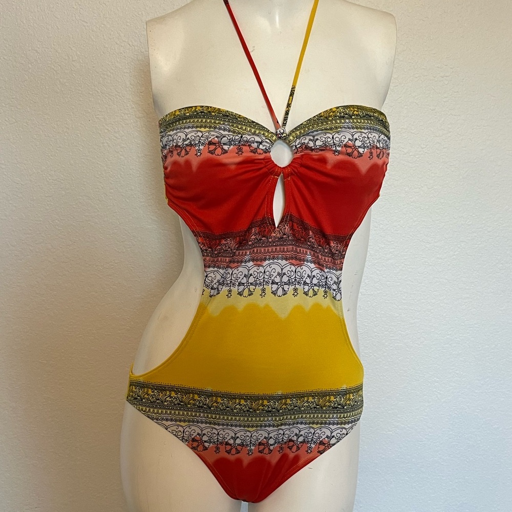 Vibrant Red and Yellow Women's One Piece Swimsuit